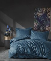 Cotton Box Elegant Stripe Saten Çift Kişilik Nevresim Takımı Mavi thumbnail 1