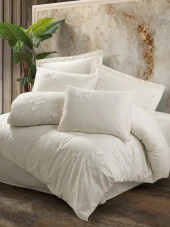 Cotton Box 3D Nakışlı Saten Çift Kişilik Nevresim Takımı Pure Ekru thumbnail 1