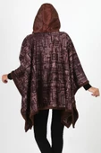 Kapşonlu Oversize Düğmeli Içi Kahverengi Peluş Kadife Mont Wein Kk-801 - 5