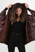 Kapşonlu Oversize Düğmeli Içi Kahverengi Peluş Kadife Mont Wein Kk-801 - 1