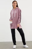 Kapüşonlu Oversize Eşofman Takım - Lila - 1