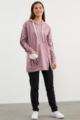 Kapüşonlu Oversize Eşofman Takım - Lila - 2