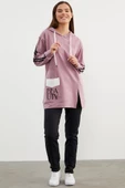 Kapüşonlu Oversize Eşofman Takım - Lila - 4