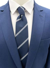 Brianze Lacivert Beyaz Çizgili Kravat thumbnail 1