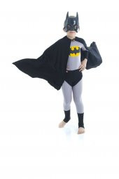 Pelerinli Batman Kostümü - Batman Kostüm - Kara Şövalye Kostümü - Maske Hediyeli 7-8 YAŞ - 1
