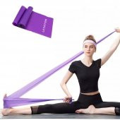 Pilates Bandı Jimnastik Plates Lastiği 150x15 Cm Egzersiz Aerobik Bant 1 Adet Mor - 1