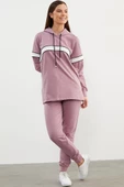 Kapüşonlu Çizgi Bloklu Eşofman Takım - Lila thumbnail 2