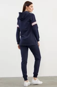Kapüşonlu Çizgi Bloklu Eşofman Takım - Lacivert thumbnail 4
