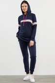 Kapüşonlu Çizgi Bloklu Eşofman Takım - Lacivert thumbnail 1