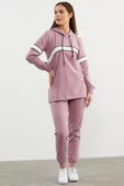 Kapüşonlu Çizgi Bloklu Eşofman Takım - Lila thumbnail 3