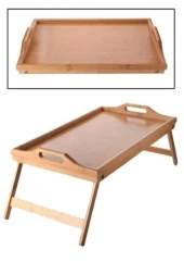 DURNES - Bambu Doğal Ahşap Katlanabilir Keyif , Hasta , Yatak Tepsisi 50cm x 30cm x 6cm - 4