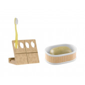 ZBOSP-C229 DİŞ FIRÇALIKSABUNLUK 2 Lİ BANYO SETİALTIN VE AHŞAP TASARIM - 1