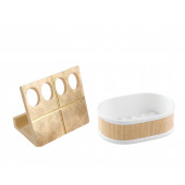 ZBOSP-C229 DİŞ FIRÇALIKSABUNLUK 2 Lİ BANYO SETİALTIN VE AHŞAP TASARIM - 2