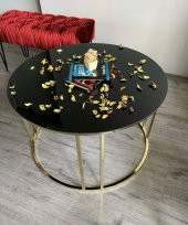 Gold Metal Orta Sehpa Temperli Siyah Cam - 2