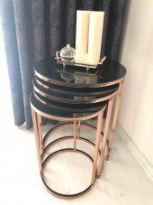 Rose Gold (bakır) Metal Zigon Sehpa Siyah Kırılmaz Cam - 3