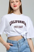 Süperlife Kadın Bisiklet Yaka Regular Fit Californıa Baskılı Tişort SPR21YK22 - 11