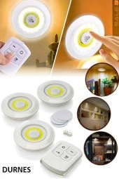 DURNES Uzaktan Kumandalı Pilli Led Spot Lamba Ampul 3lü Set Yapışkanlı - 1