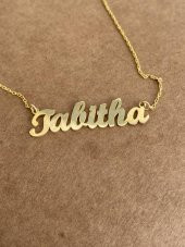 Tabitha Yazılı 925 Ayar Sarı Gümüş Kolye 2,70 Gram - 1
