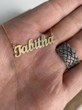 Tabitha Yazılı 925 Ayar Sarı Gümüş Kolye 2,70 Gram - 2