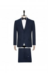 Tk1020000211 Mono Yaka Normal Bel Slim Fit Armürlü Mavi Erkek Takım Elbise - 1