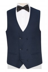 Tk1020000211 Mono Yaka Normal Bel Slim Fit Armürlü Mavi Erkek Takım Elbise - 3