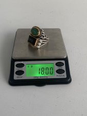 Yeşil Siyah Taş Motifli 925 Ayar Gümüş Yüzük 18 Gram - 8