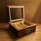 Mezmob Masif Yerli Sedir Ağacı Humidor Puro Kutusu Camlı 2 Bölmeli Dijital - 6