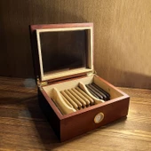 Mezmob Masif Yerli Sedir Ağacı Humidor Puro Kutusu Camlı 2 Bölmeli Analog - 6