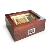 Mezmob Masif Yerli Sedir Ağacı Humidor Puro Kutusu Camlı 2 Bölmeli Dijital - 1