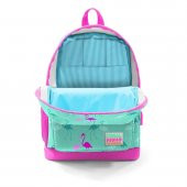 Coral High Kids Su Yeşili Neon Pembe Flamingo Desenli Dört Bölmeli USB'li Okul Sırt Çantası 23275 - 4