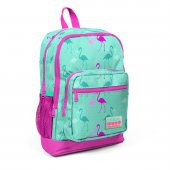 Coral High Kids Su Yeşili Neon Pembe Flamingo Desenli Dört Bölmeli USB'li Okul Sırt Çantası 23275 - 5