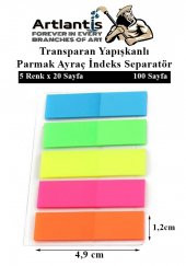 Kendinden Yapışkanlı Ayraç Postit 5 Renkli 1 Adet Yapışkanlı Not Kağıdı Transparan Parmak Ayraç İndeks Seperatör 5 Li Mini - 7