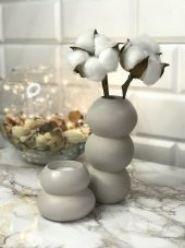 2Li Vazo Ve Tealight Mumluk Obje BEJ Bubble PS3931 - 1
