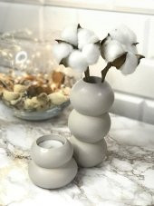 2Li Vazo Ve Tealight Mumluk Obje BEJ Bubble PS3931 - 2