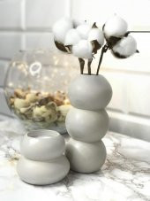 2Li Vazo Ve Tealight Mumluk Obje BEJ Bubble PS3931 - 3