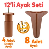 Sedir 12'li Set Mobilya Tv Ünitesi Çekyat Koltuk Kanepe Destek Ayağı 15 Cm Kahverengi Baza Ayakları - 1