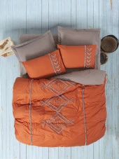 Cotton Box Puff Nakışlı Çift Kişilik Nevresim Takımı Liya Kiremit-Bej thumbnail 1