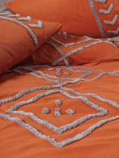 Cotton Box Puff Nakışlı Çift Kişilik Nevresim Takımı Liya Kiremit-Bej thumbnail 2