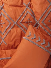 Cotton Box Puff Nakışlı Çift Kişilik Nevresim Takımı Liya Kiremit-Bej thumbnail 3