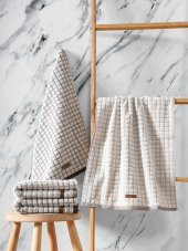 Cotton Box 4lü Jakarlı Havlu Seti Nature Kahve-Bej 50x90 - 1