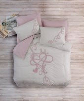 Cotton Box Puff Nakışlı Çift Kişilik Nevresim Takımı Bellini Pembe - 1