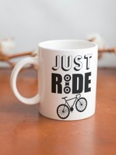 Just Ride Yazılı Bisiklet Temalı Özel Tasarım Baskılı Kupa Bardak Hediye Çay-Kahve Bardağı - 2