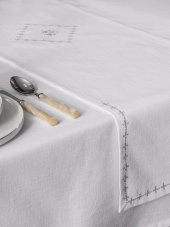 Cotton Box Keten Masa Örtüsü Takımı Pera Beyaz 175x240 - 3