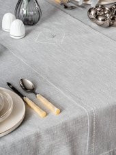 Cotton Box Keten Masa Örtüsü Takımı Pera Gri 175x240 - 3