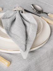 Cotton Box Keten Masa Örtüsü Takımı Pera Gri 175x240 - 5