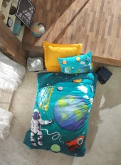 Cotton Box Junior Tek Kişilik Lastikli Çarşaflı Nevresim Takımı Little Astronaut Turkuaz - 2