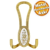 Palmira Portmanto Vestiyer Duvar Askısı Metal Dolap Elbise Askılığı Gold Beyaz Desenli thumbnail 1