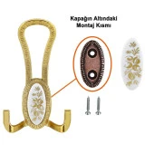 Palmira Portmanto Vestiyer Duvar Askısı Metal Dolap Elbise Askılığı Gold Beyaz Desenli thumbnail 4