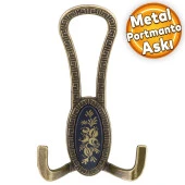 Palmira Portmanto Vestiyer Duvar Askısı Metal Dolap Elbise Askılığı Antik Sarı Siyah Desenli - 1