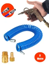 Anadolu Strong Yüksek Kalite Kompresör Spiral Hava Hortumu 8 mm 8mt Hava Tabancalı  Kompresör Recor Seti - 1